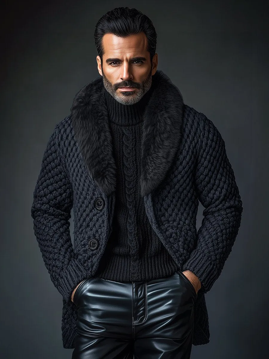 【24-hour shipping】Vintage Faux Fur Collar Single-breasted Knitted Cardigan