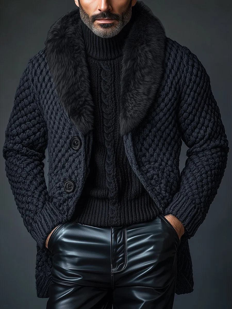 【24-hour shipping】Vintage Faux Fur Collar Single-breasted Knitted Cardigan