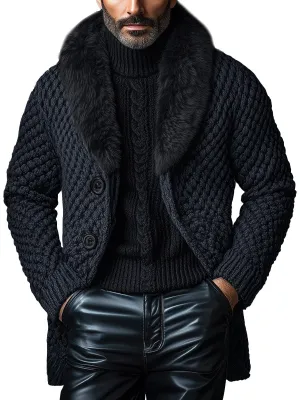 【24-hour shipping】Vintage Faux Fur Collar Single-breasted Knitted Cardigan