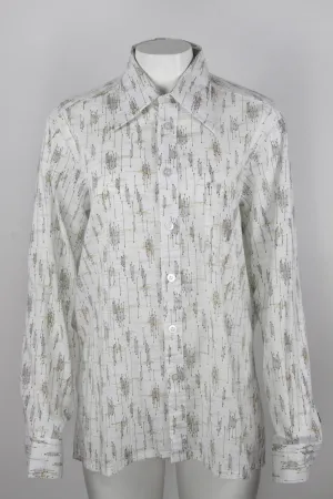 70s men's shirt with drip like thin line pattern and dagger pointed collar - L