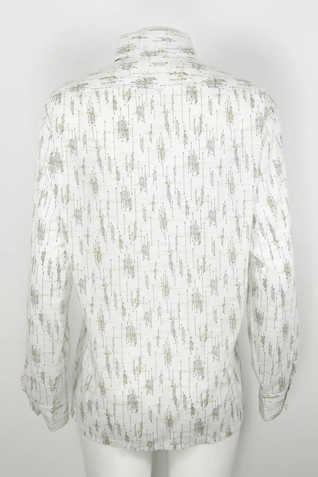 70s men's shirt with drip like thin line pattern and dagger pointed collar - L
