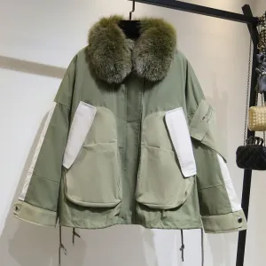 8GIRLS FAUX FUR COLLAR PADDED JACKET IN GREEN