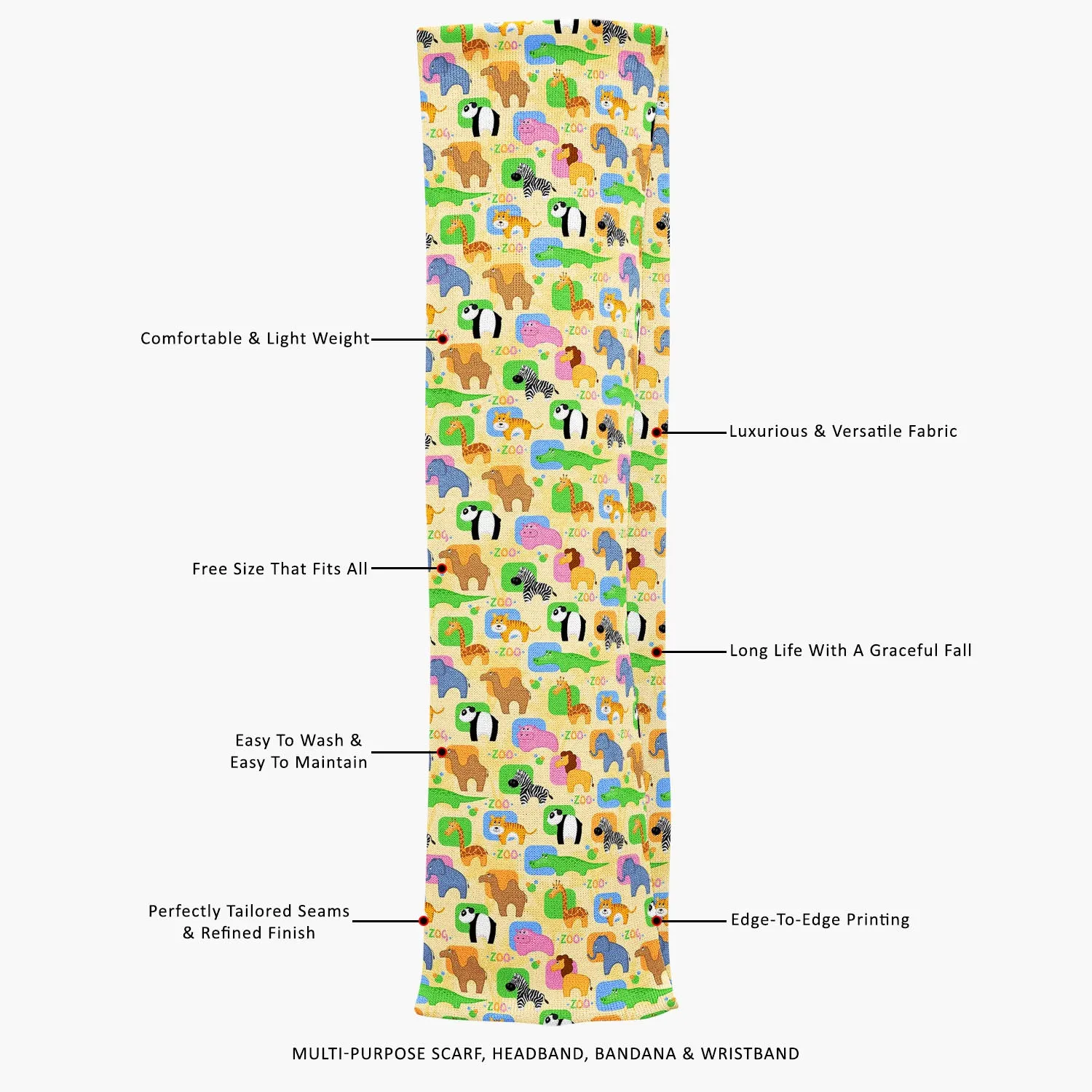 African Animals Printed Wraparound Infinity Loop Scarf | Girls & Women | Soft Poly Fabric