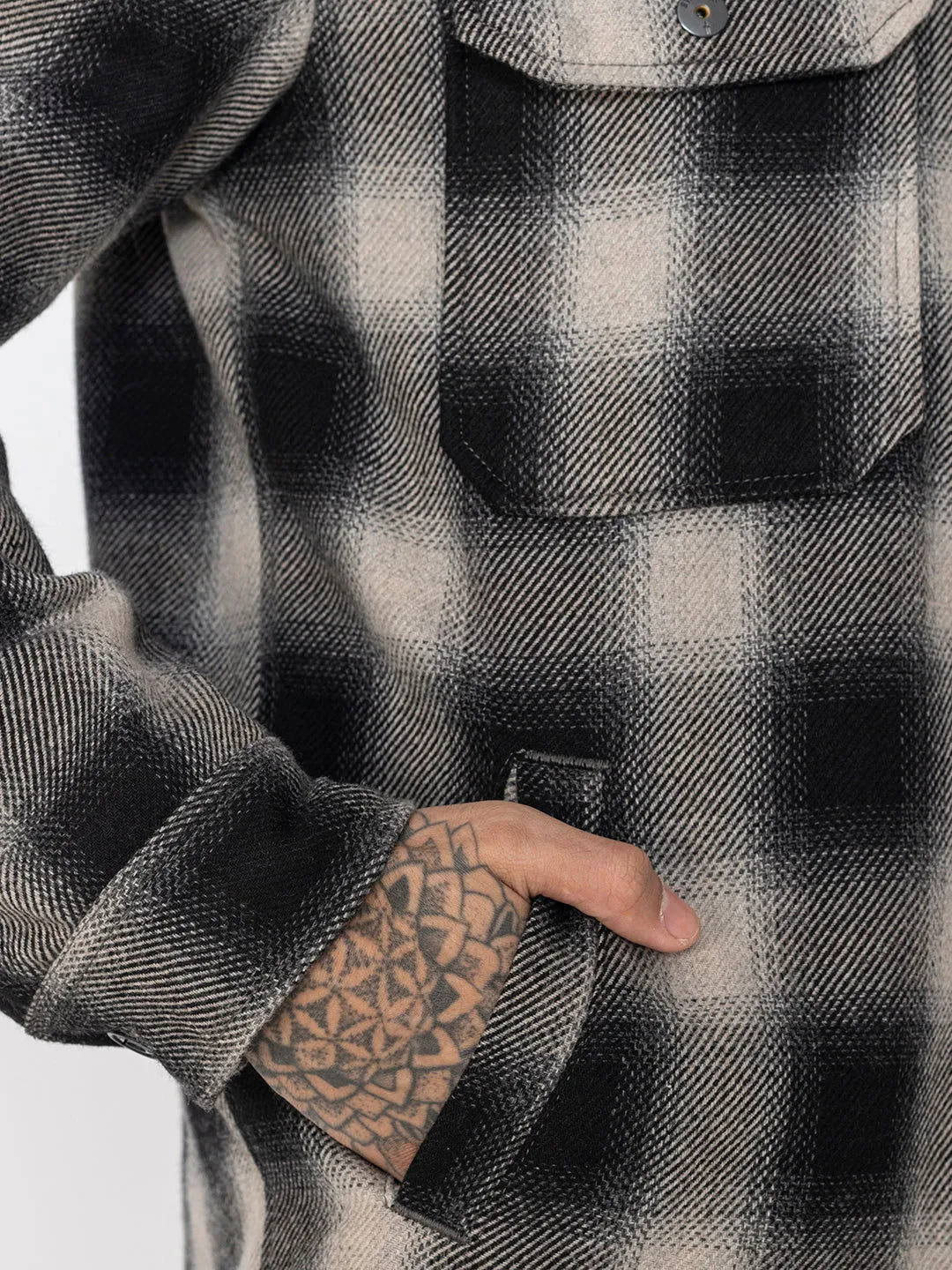 Black grey wool shacket