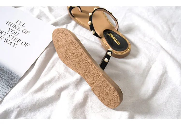 BOOPDO DESIGN BEACH SANDALS WITH PEARL EMBELLISHED STRAPS