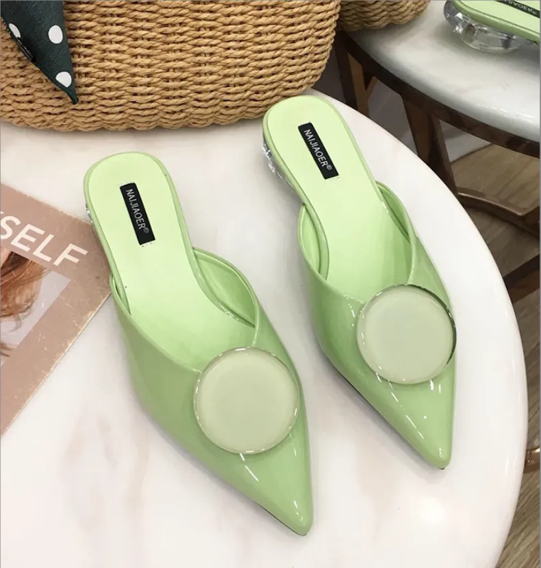 BOOPDO DESIGN POINTED BUCKLE DETAIL SLIP ON MULES