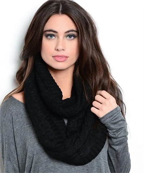 Cozy Knit Black Infinity Scarf