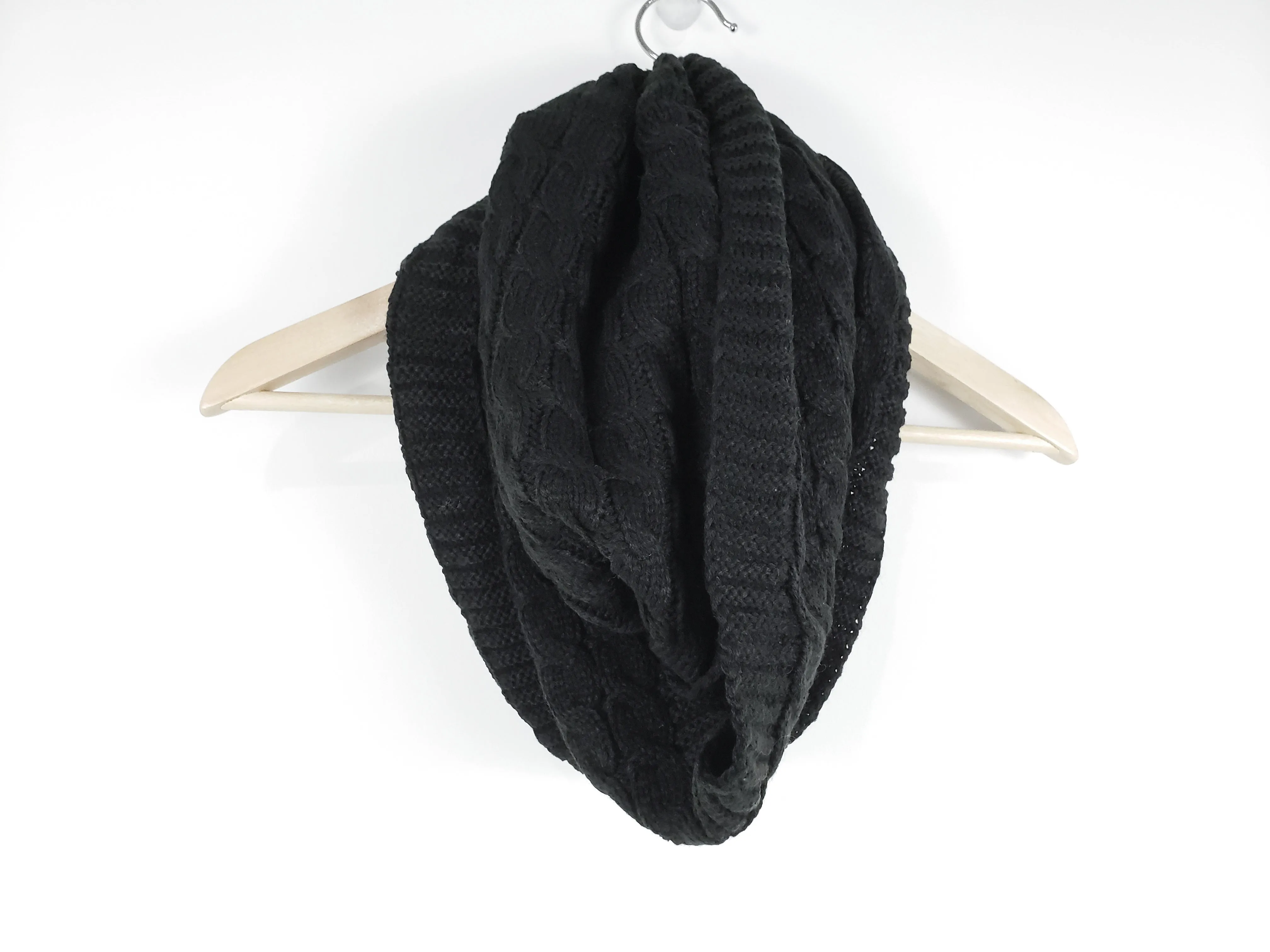 Cozy Knit Black Infinity Scarf