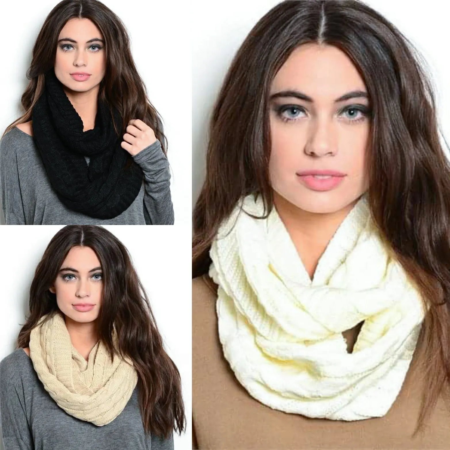 Cozy Knit Ivory Infinity Scarf