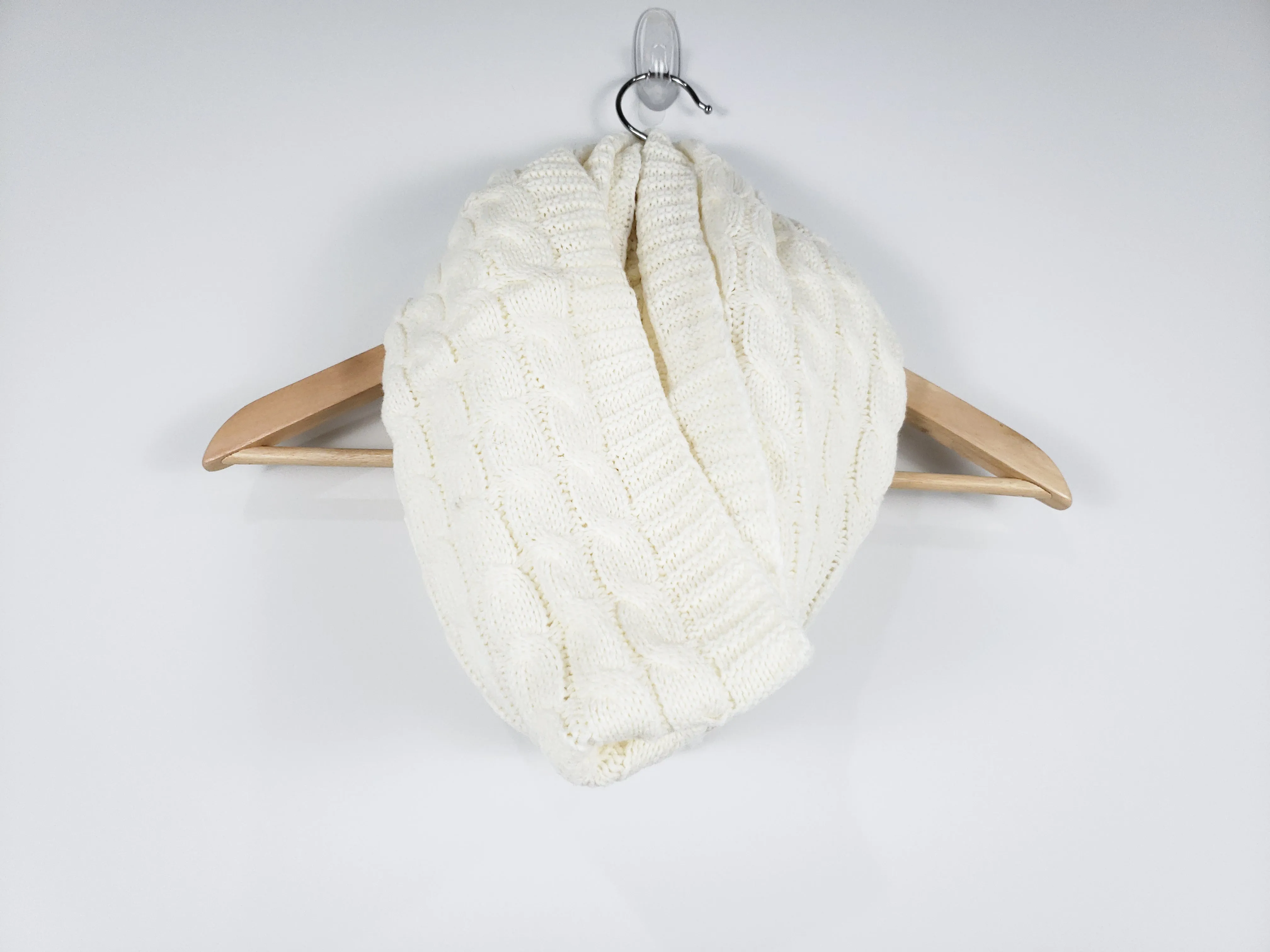 Cozy Knit Ivory Infinity Scarf
