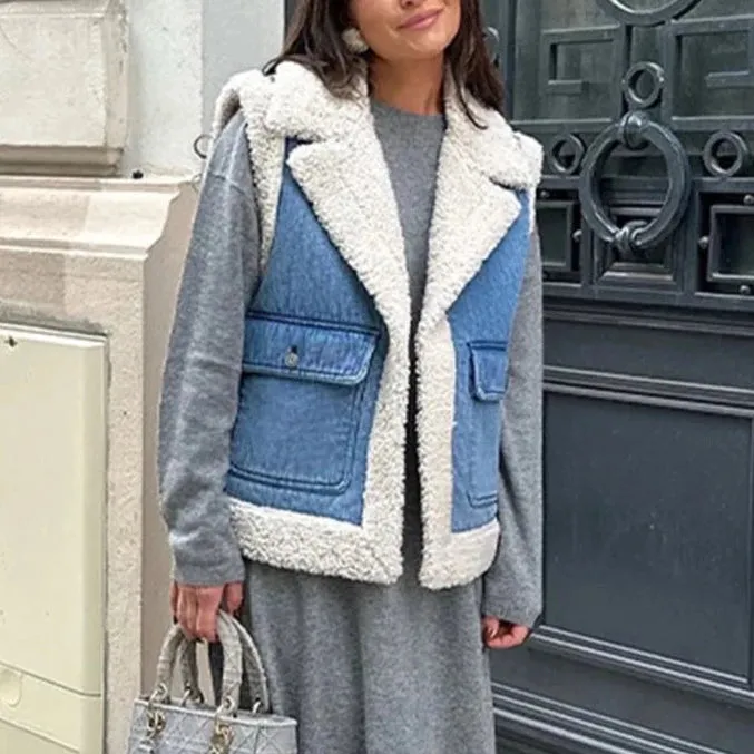 Faux Sherpa Denim Vest