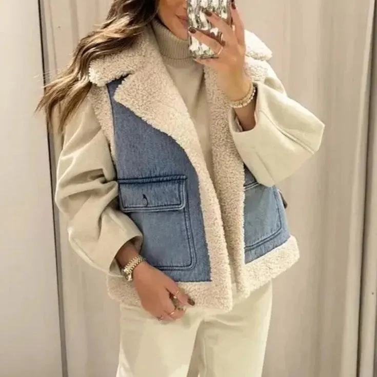Faux Sherpa Denim Vest