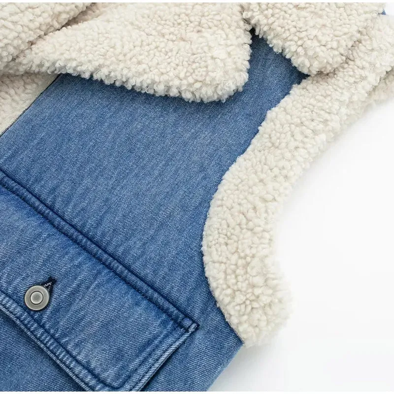 Faux Sherpa Denim Vest