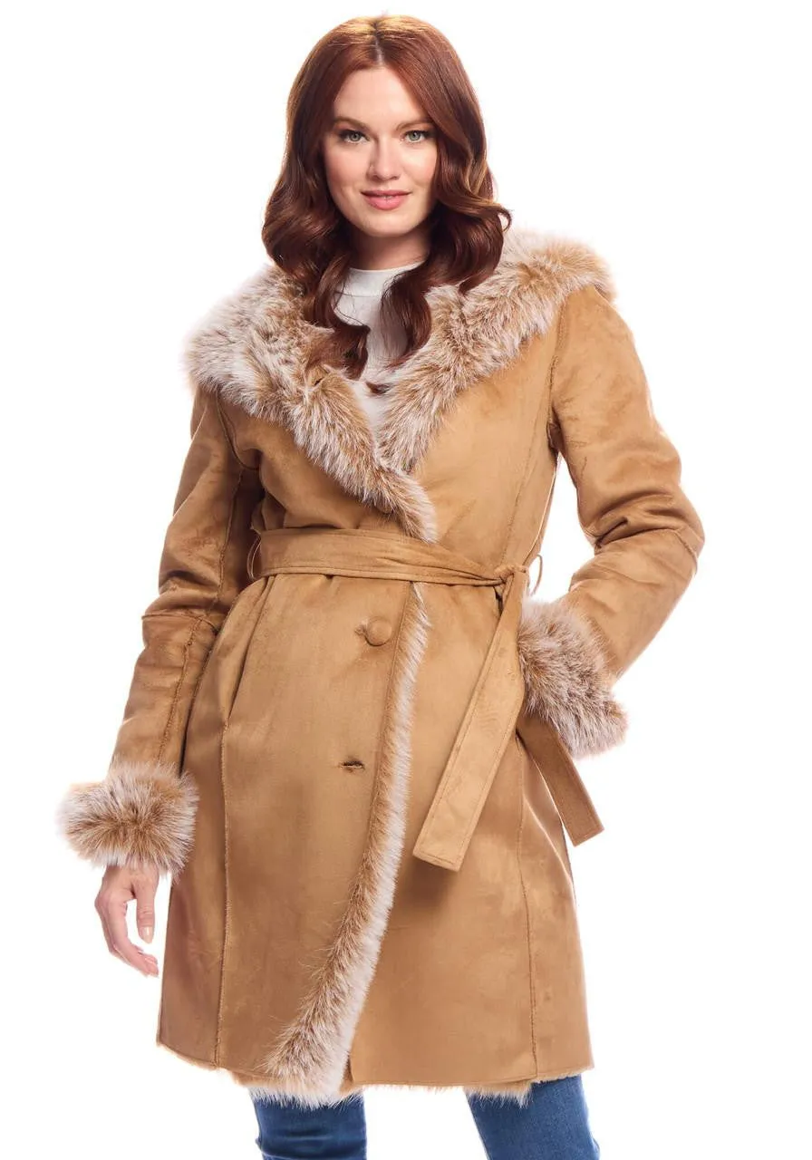 Faux Suede Sundown Belted Coat - Toffee