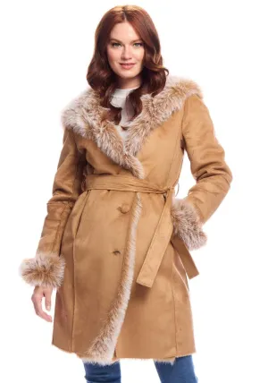 Faux Suede Sundown Belted Coat - Toffee