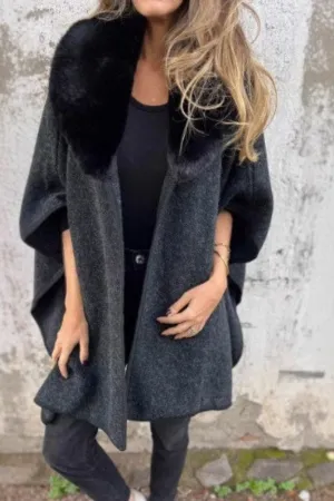 Fur Collar Patchwork Modern Cape Coat