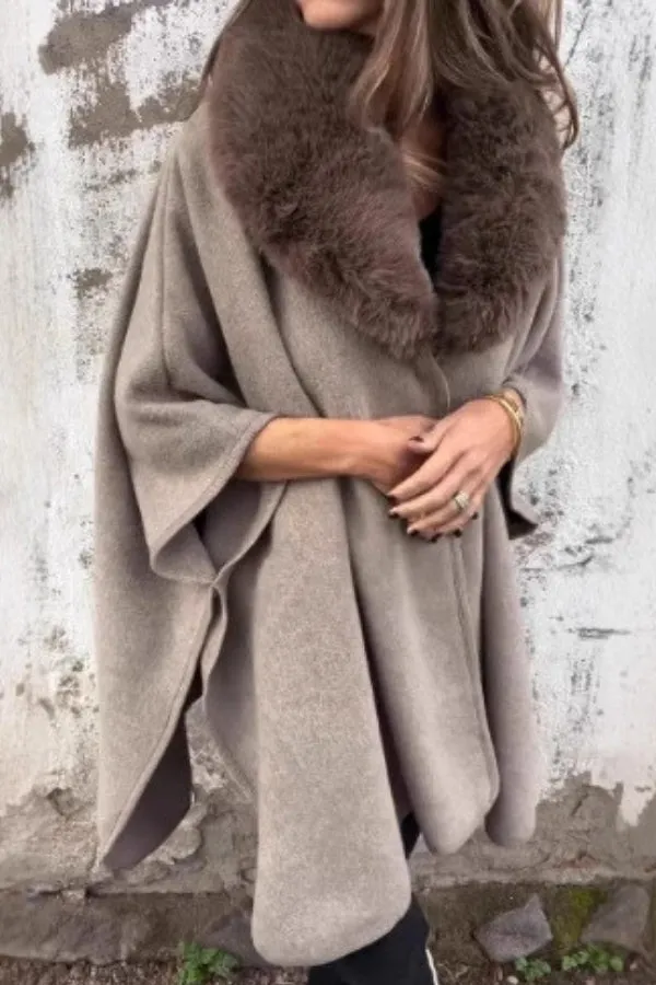 Fur Collar Patchwork Modern Cape Coat