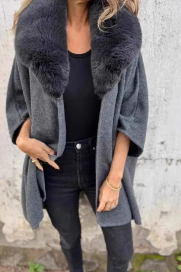 Fur Collar Patchwork Modern Cape Coat