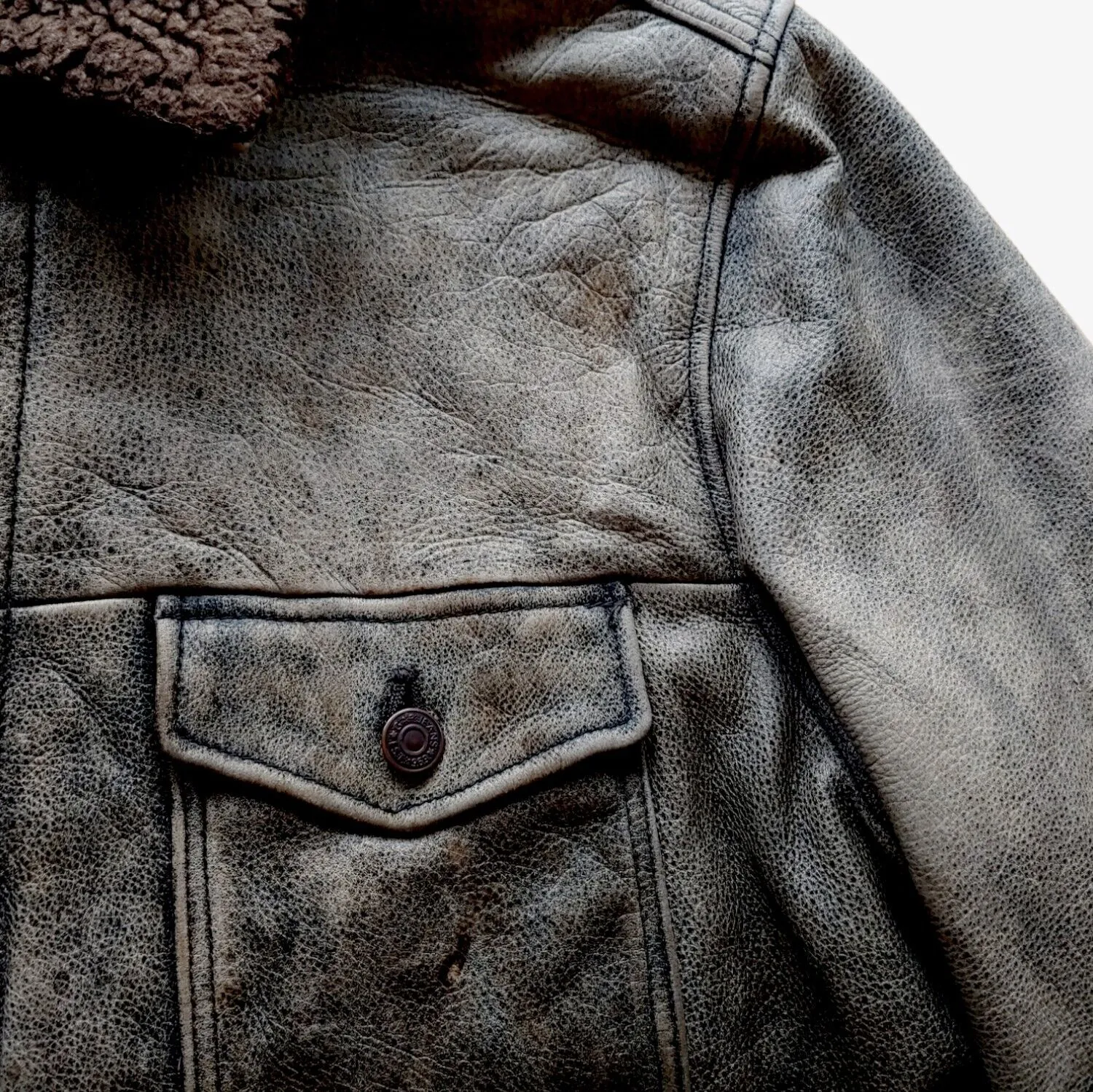 GAP Leather Overcoat With Fur Collar