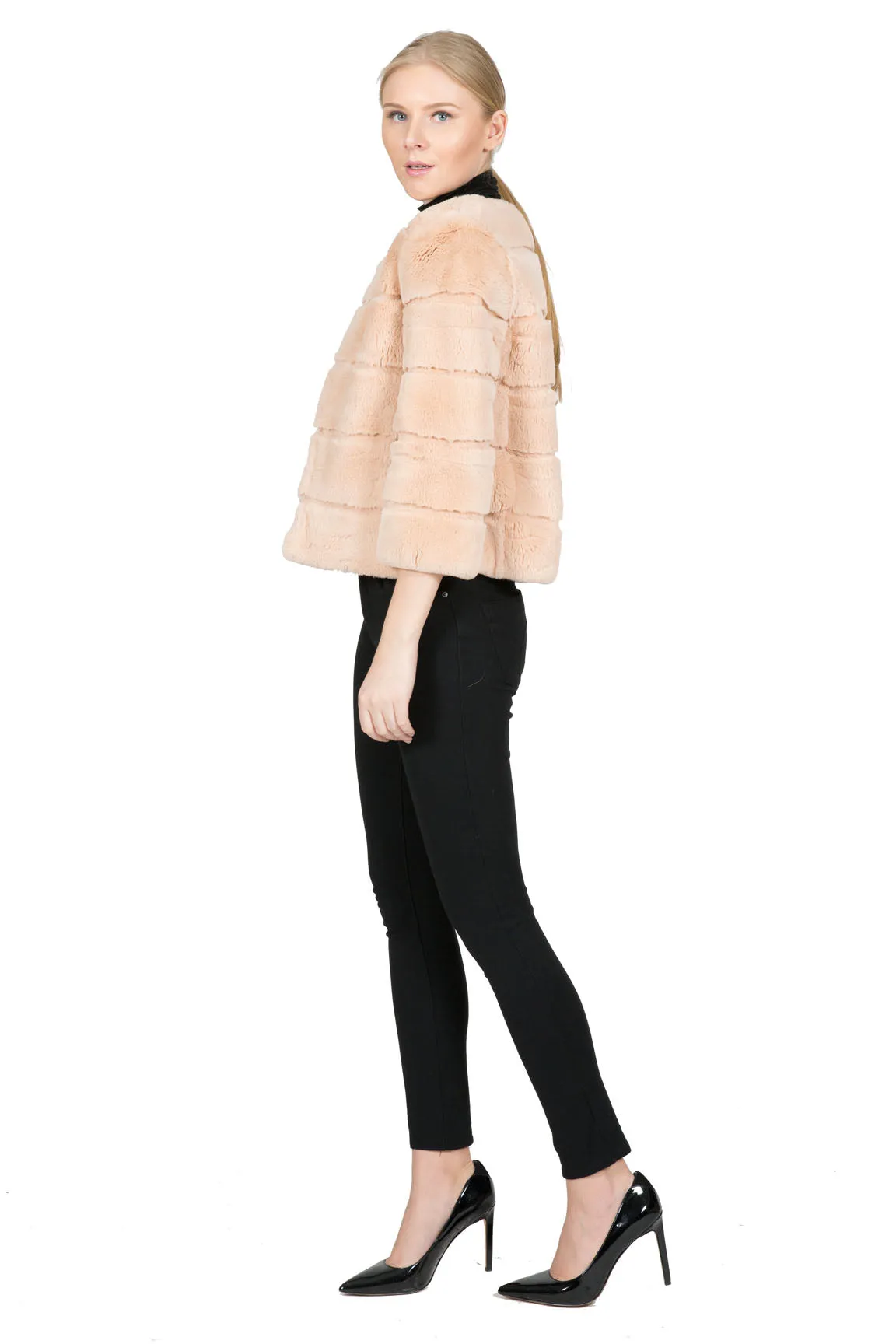 GREENWICH- Full Skin Rex Rabbit Bolero with Jewel Collar