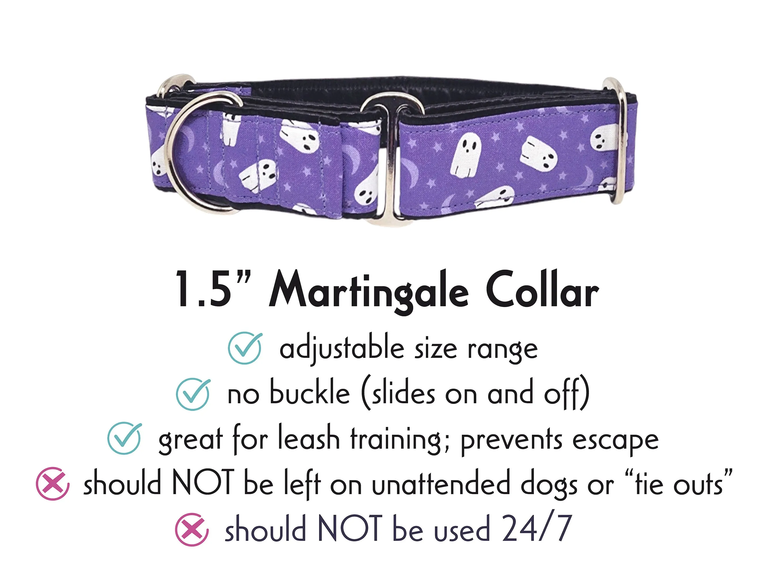 Halloween - Boo Crew Ghosts - Martingale or Buckle Dog Collar - 1.5" Width