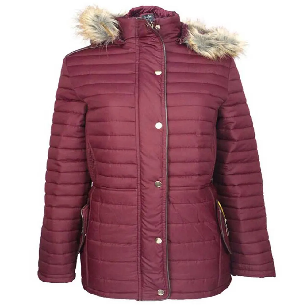 Han Ton Women's Sherpa Lined Faux Fur Trim Detachable Hood Nylon Coat