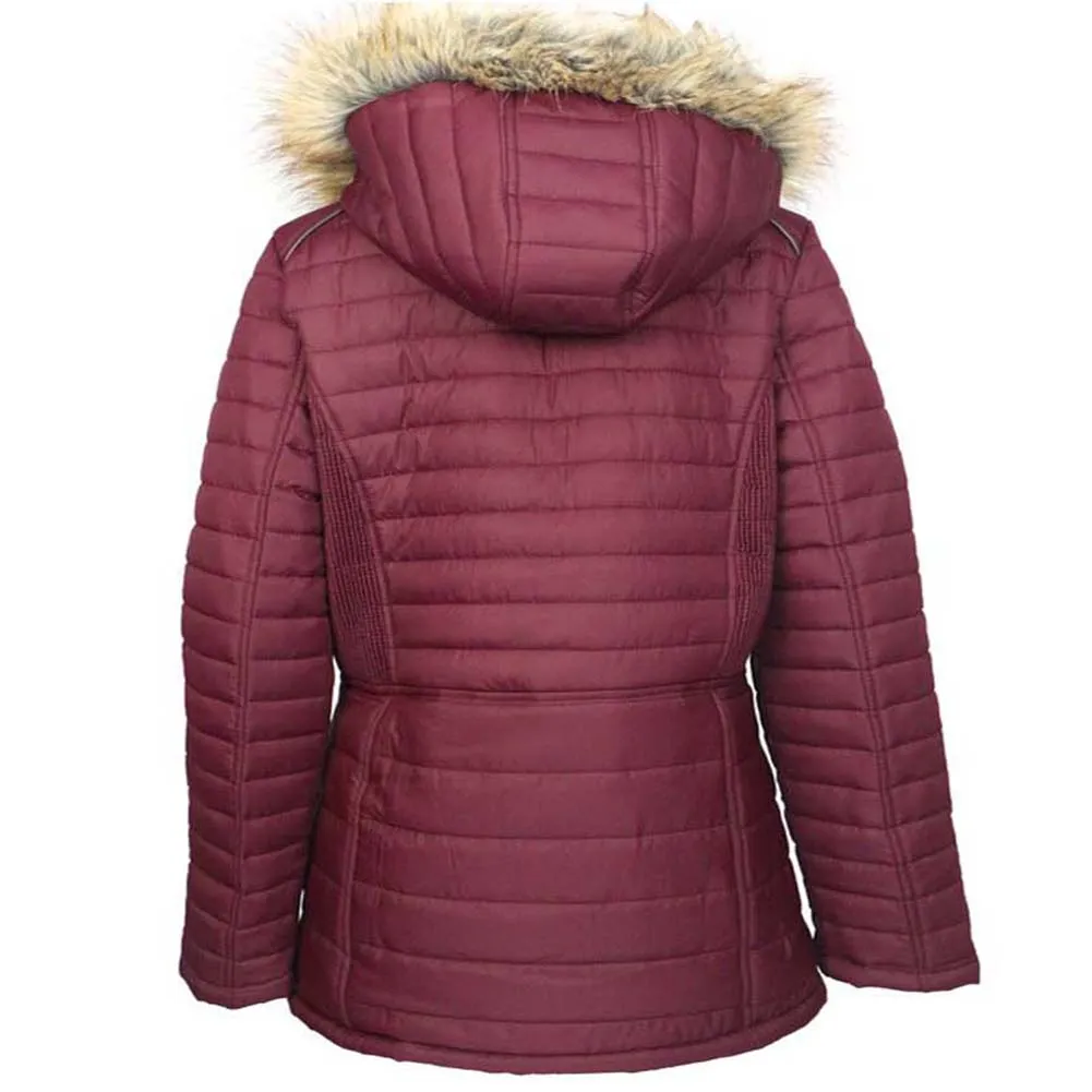 Han Ton Women's Sherpa Lined Faux Fur Trim Detachable Hood Nylon Coat