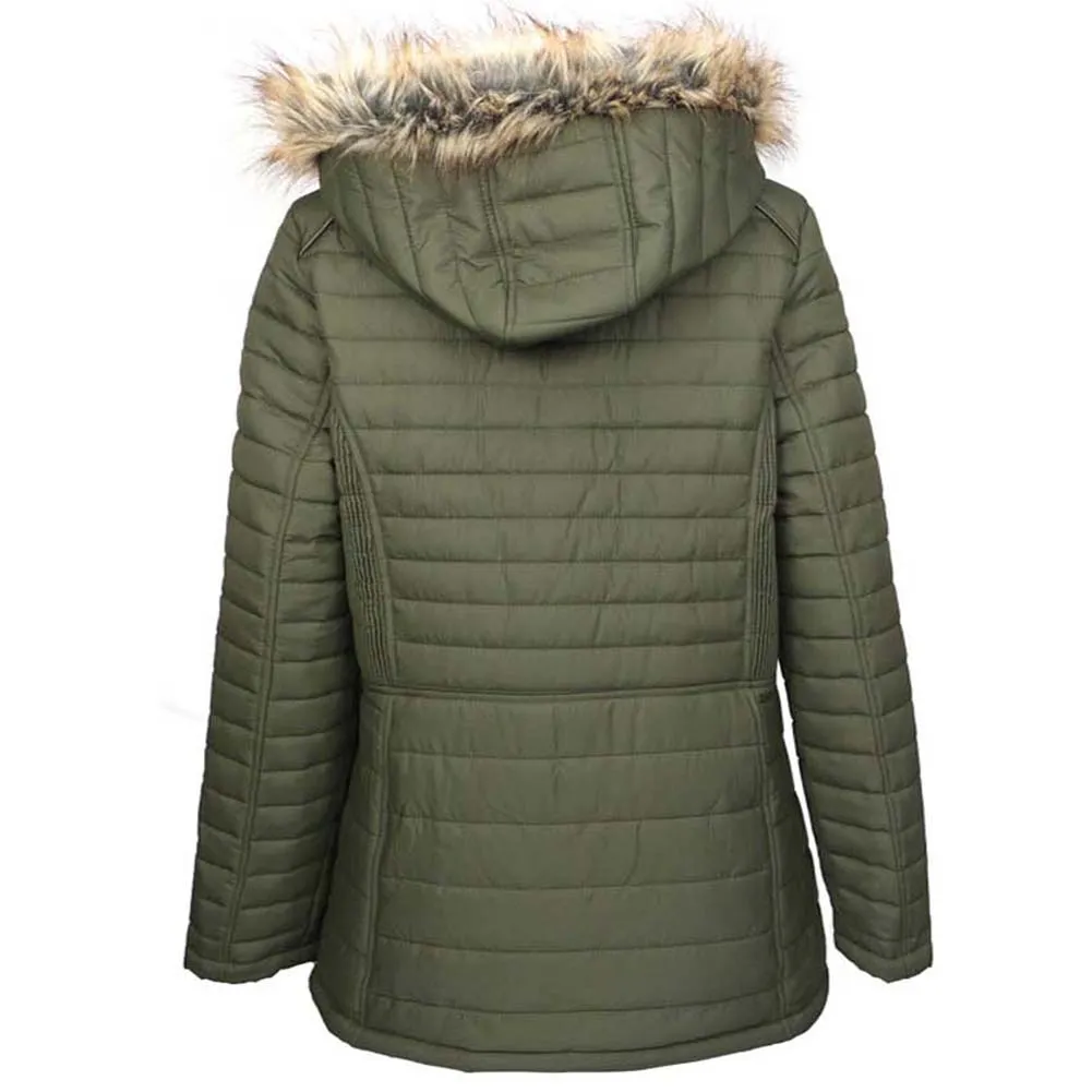 Han Ton Women's Sherpa Lined Faux Fur Trim Detachable Hood Nylon Coat