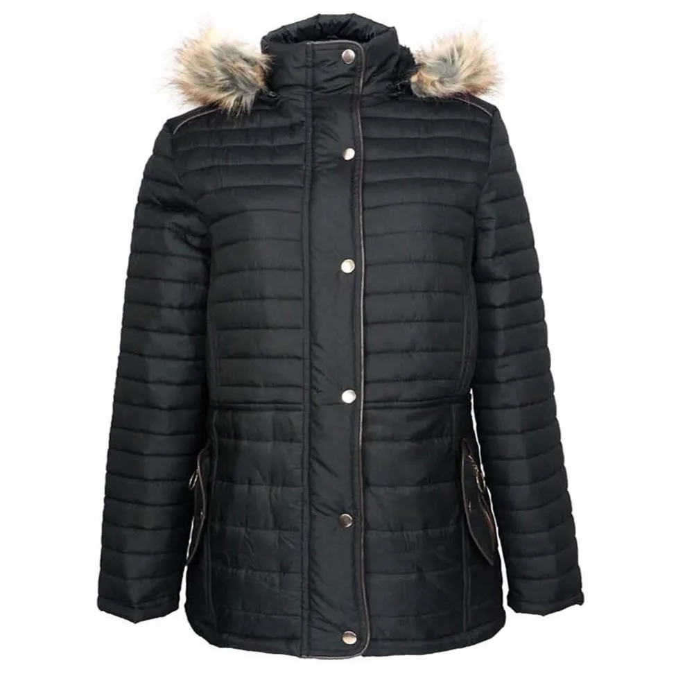 Han Ton Women's Sherpa Lined Faux Fur Trim Detachable Hood Nylon Coat