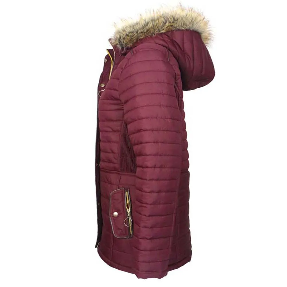 Han Ton Women's Sherpa Lined Faux Fur Trim Detachable Hood Nylon Coat