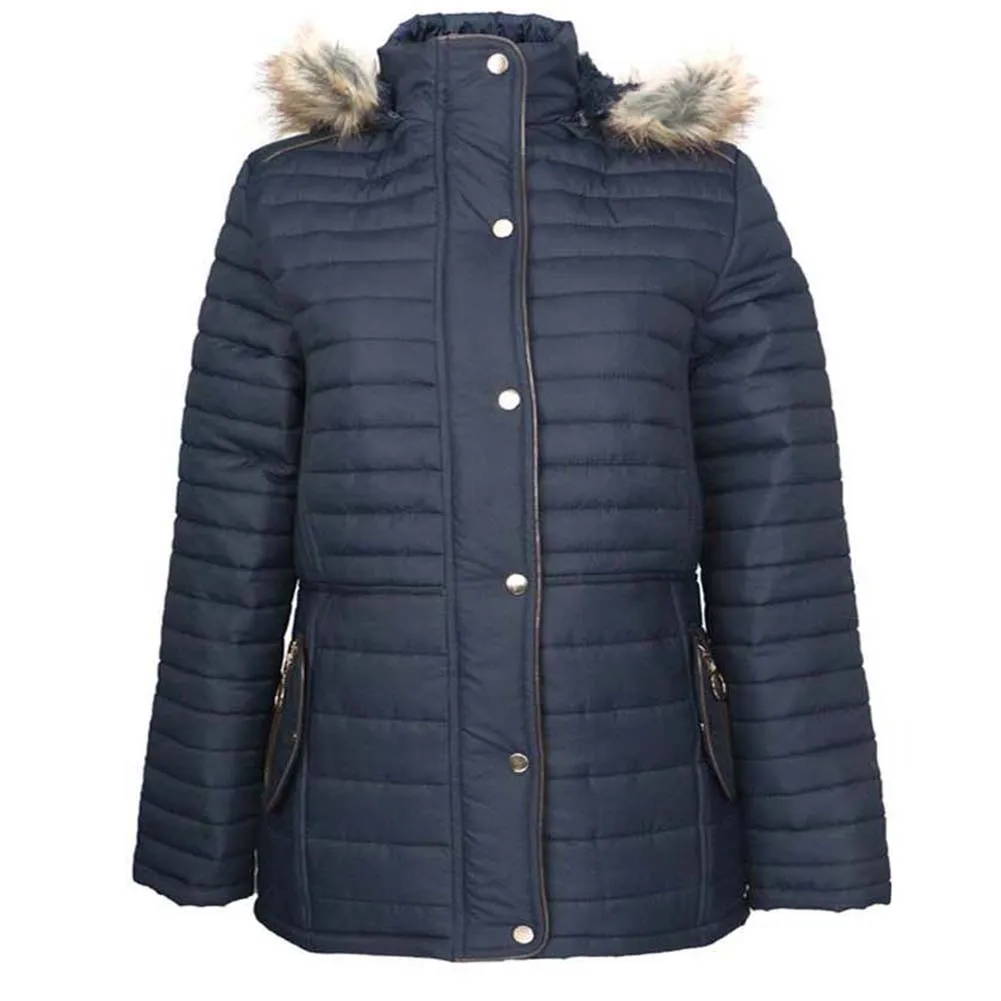 Han Ton Women's Sherpa Lined Faux Fur Trim Detachable Hood Nylon Coat