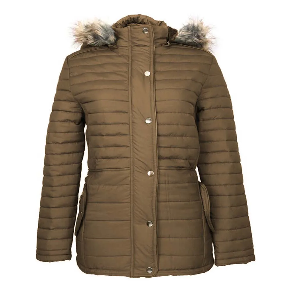 Han Ton Women's Sherpa Lined Faux Fur Trim Detachable Hood Nylon Coat