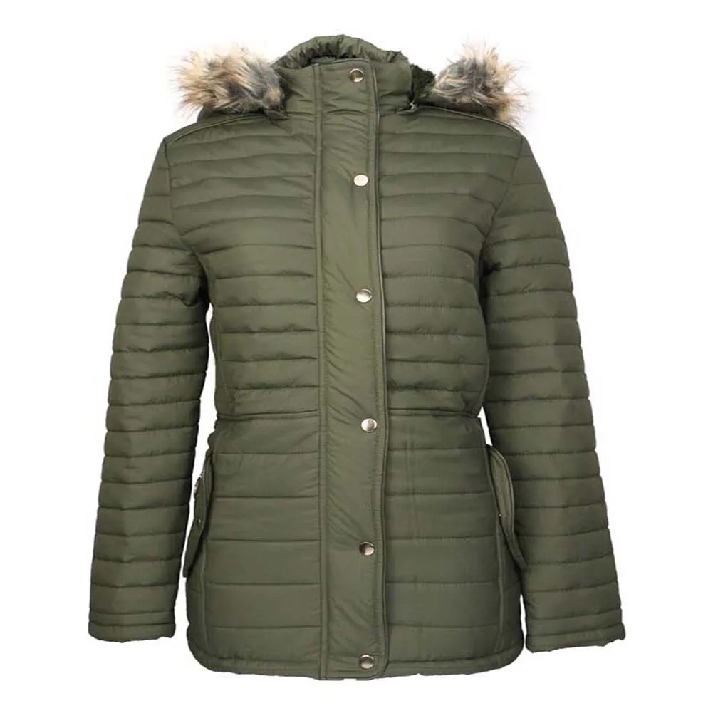 Han Ton Women's Sherpa Lined Faux Fur Trim Detachable Hood Nylon Coat