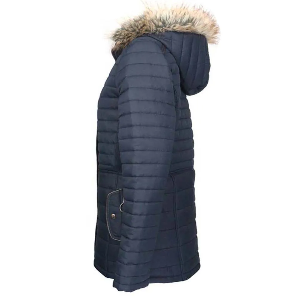 Han Ton Women's Sherpa Lined Faux Fur Trim Detachable Hood Nylon Coat