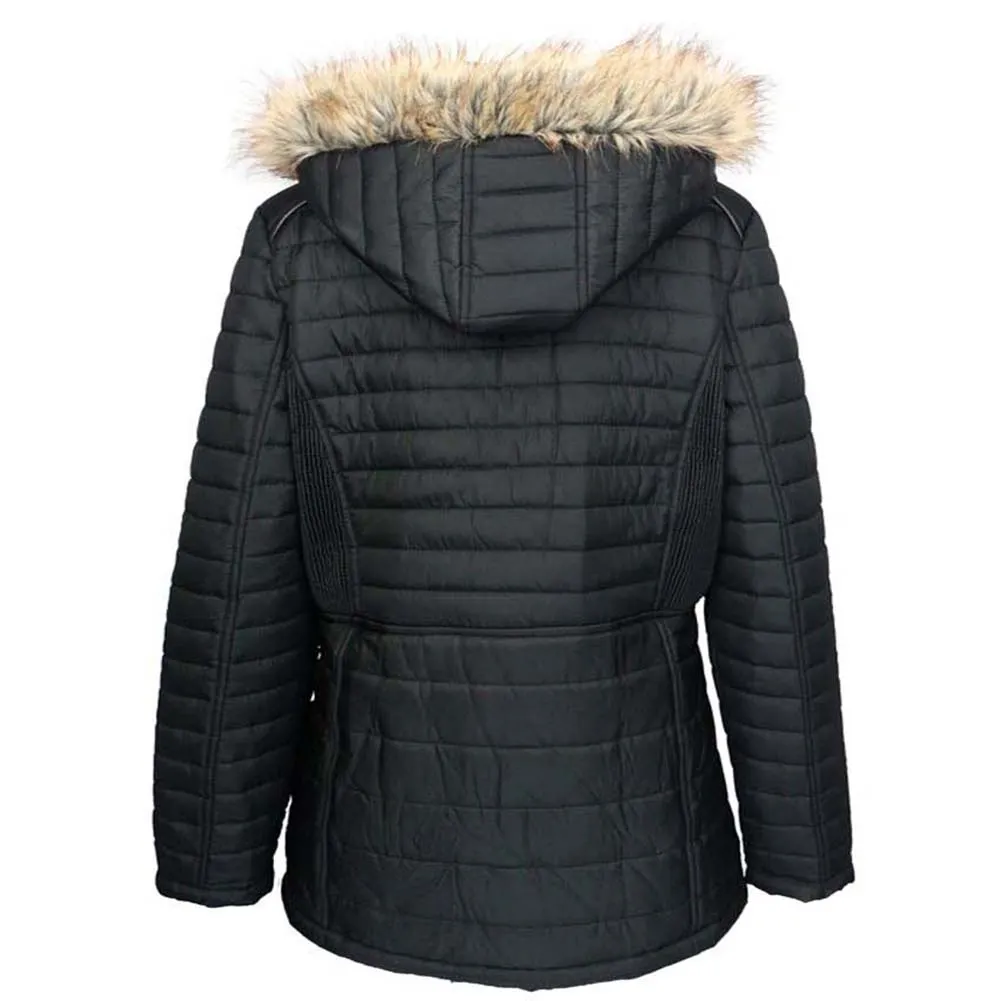 Han Ton Women's Sherpa Lined Faux Fur Trim Detachable Hood Nylon Coat