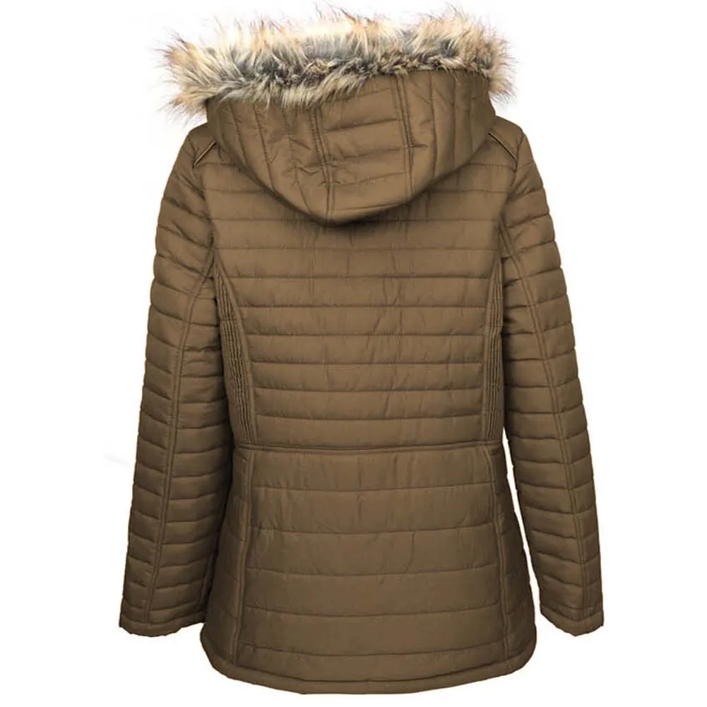 Han Ton Women's Sherpa Lined Faux Fur Trim Detachable Hood Nylon Coat