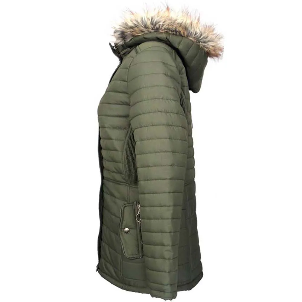 Han Ton Women's Sherpa Lined Faux Fur Trim Detachable Hood Nylon Coat