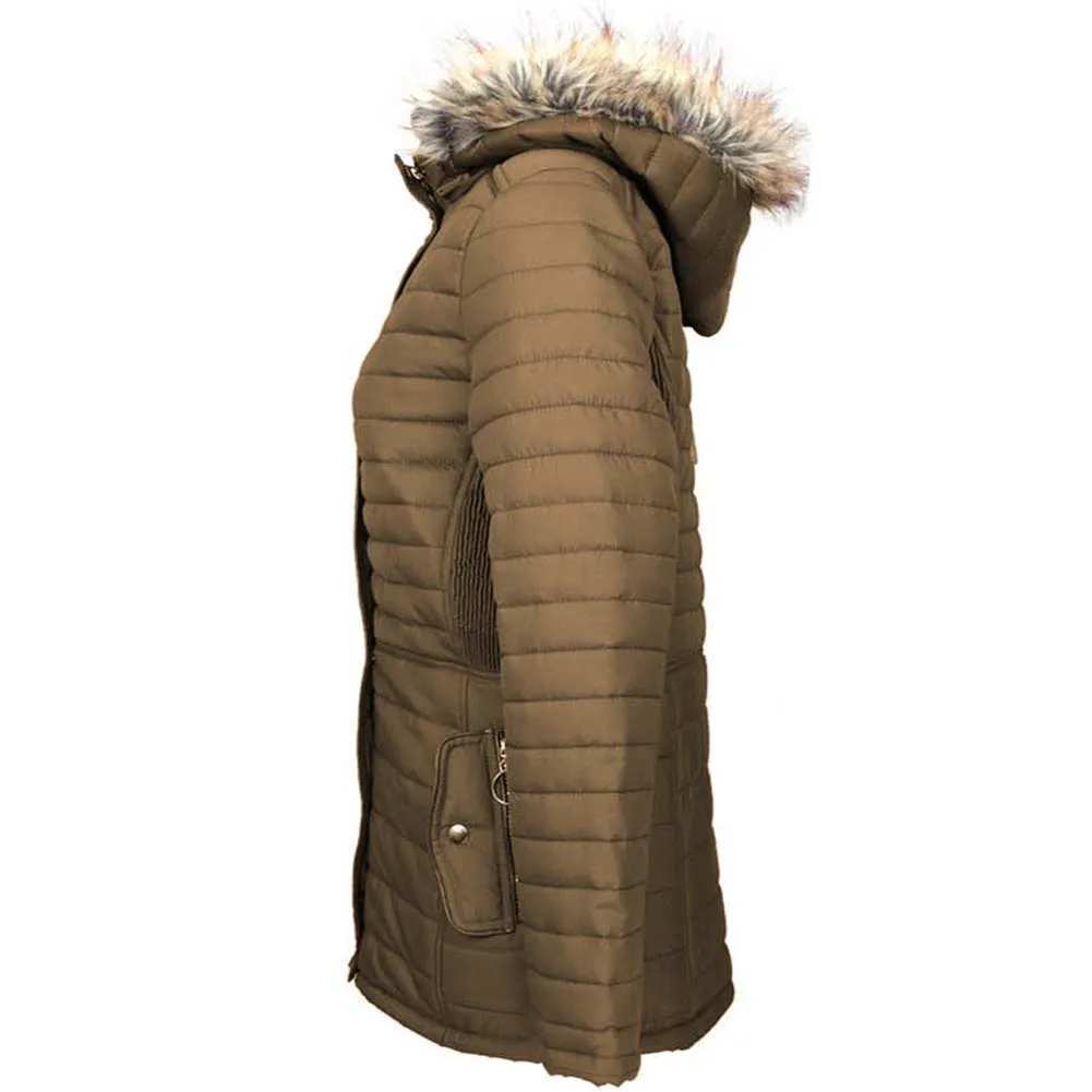 Han Ton Women's Sherpa Lined Faux Fur Trim Detachable Hood Nylon Coat