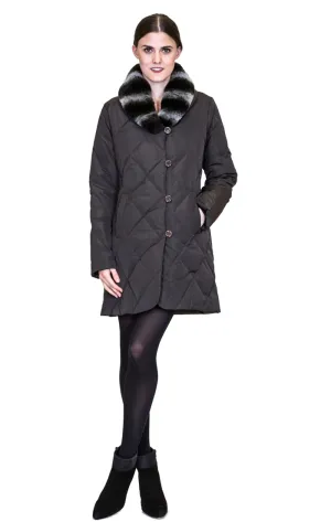 KLEVE - Microfabric Jacket with Down and Rex Rabbit Collar