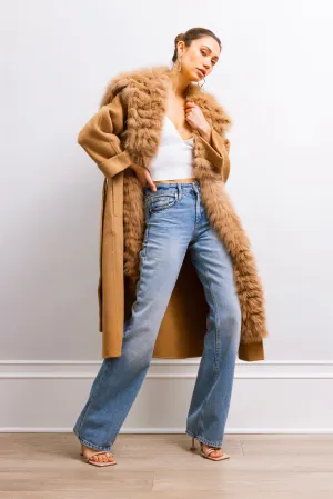 Lavish Wool & Fur Coat in Tan