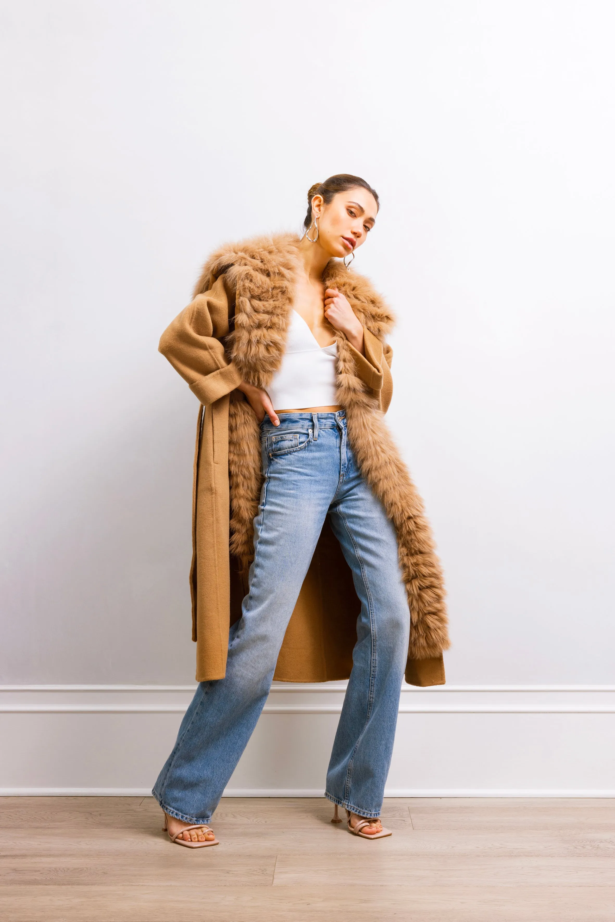 Lavish Wool & Fur Coat in Tan