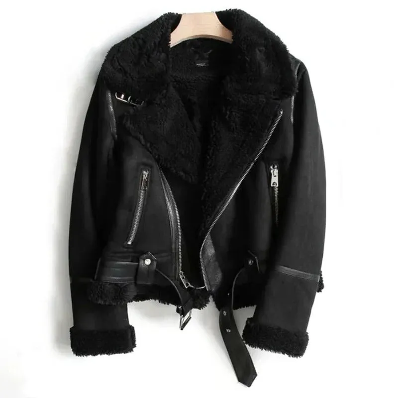 Leather jacket with sherpa lining