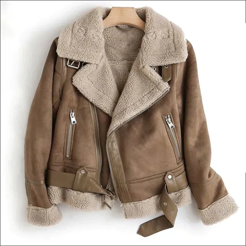 Leather jacket with sherpa lining