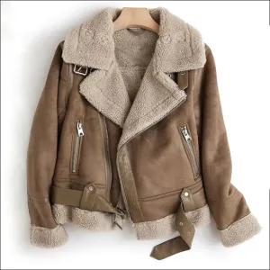 Leather jacket with sherpa lining