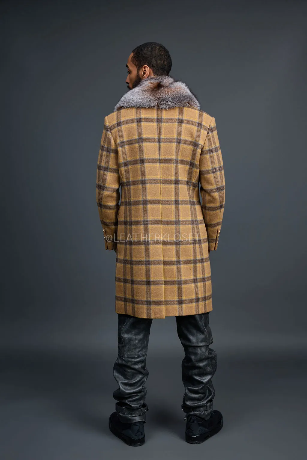 Men's Cashmere Trench Coat With Fox Collar [Tan/Brown]