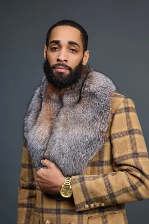 Men's Cashmere Trench Coat With Fox Collar [Tan/Brown]