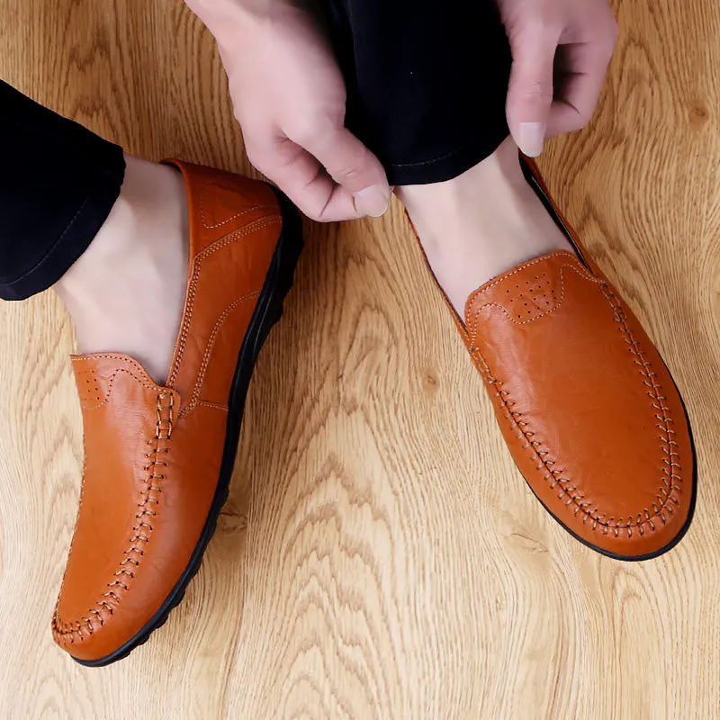 Men's Summer Genuine Leather Casual Slip On Handmade Loafers | Plus Size