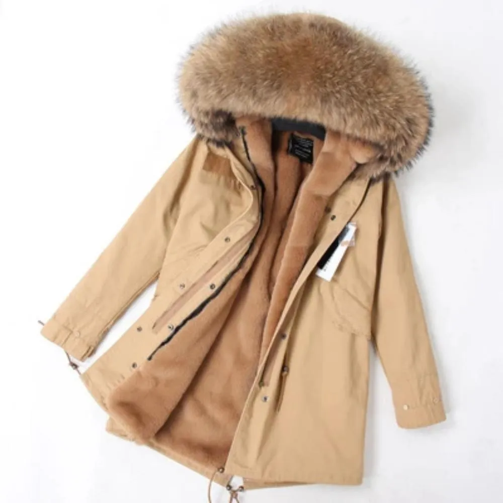 Men's Winter Casual Long Parka With Raccoon Fur