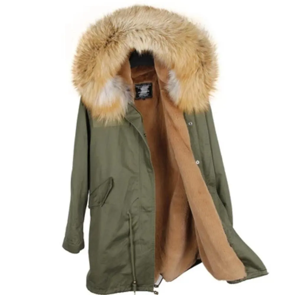 Men's Winter Casual Long Parka With Raccoon Fur