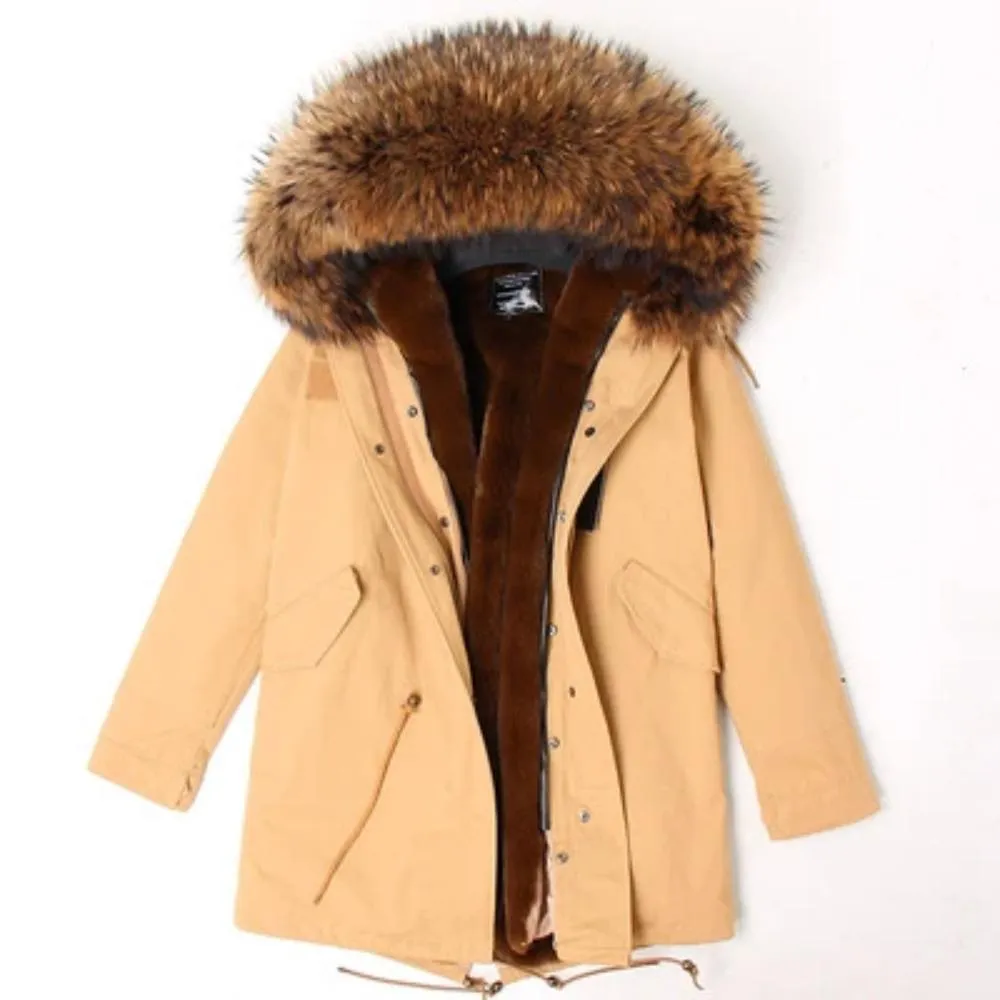 Men's Winter Casual Long Parka With Raccoon Fur